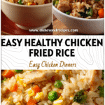 A bowl filled with healthy chicken fried rice made with colorful vegetables and fluffy rice for fried rice.